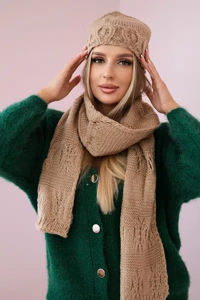 Women's set with scarf Adrianna K417 camel