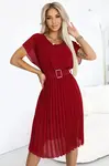 465-5 MIA Pleated Chiffon Midi Dress with Wide Belt - Burgundy