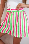 Kesi Włoski Dámske bavlnené šortky s prúžkami zelený neón