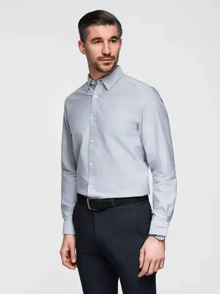 Ombre Elegant men's oxford shirt with embroidery - light grey