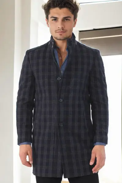 PLT8370 DEWBERRY MEN'S COAT-PATTERNED NAVY BLUE-2