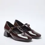 Trendyol Brown Women's Patent Leather T-Strap Mary Jane Block Heel Shoes