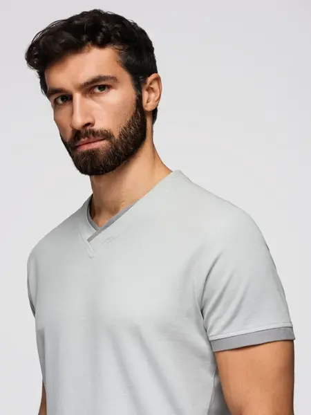 Ombre Men's T-shirt with contrasting inserts and crew neckline - light grey
