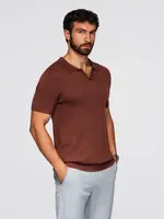 Ombre Men's buttonless polo shirt with classic weave - dark brown