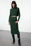 Trendyol Emerald Green Crop Pencil Skirt Knitwear Top-Bottom Set
