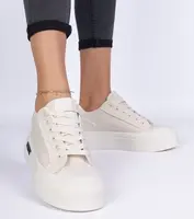 marka niezdefiniowana Beige women's canvas sneakers on a platform Verinos