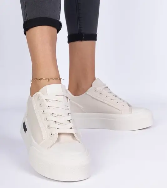 marka niezdefiniowana Beige women's canvas sneakers on a platform Verinos