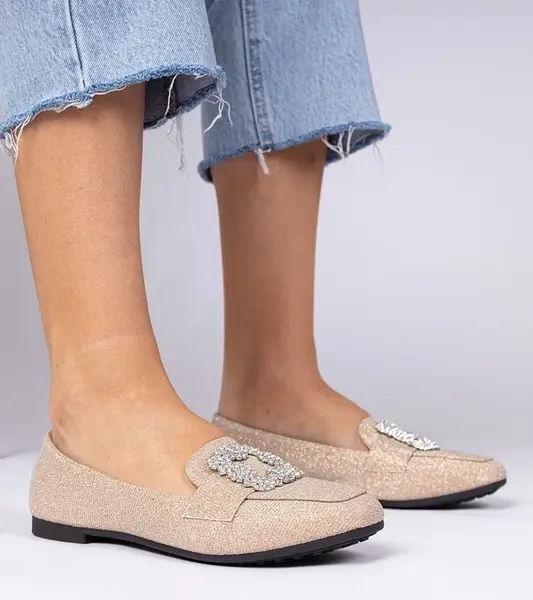 Gemre Šampanské brokátové mokasíny s kryštálmi Sawelia