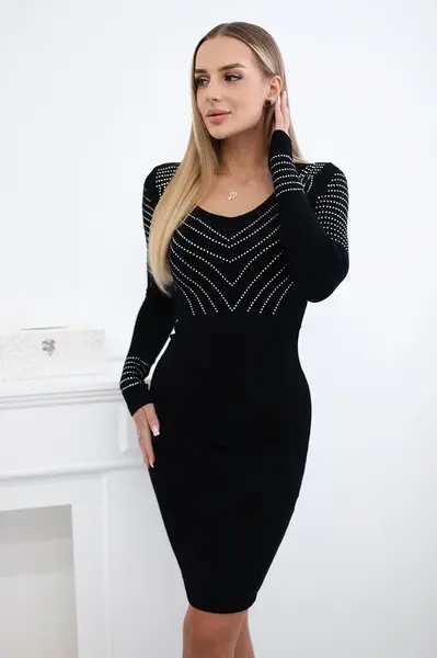 Knitted dress with a silver pattern black