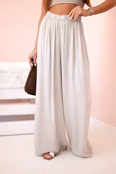 Kesi Włoski Dámske široké nohavice s elastickým pásom tmavo béžová