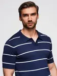 Ombre Men's horizontal striped polo shirt with viscose - navy blue and white