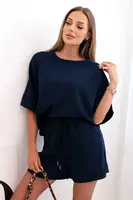 Kesi Włoski Dámska maslová súprava s blúzkou s krátkym rukávom a šortkami s gumičkou námornícka modrá