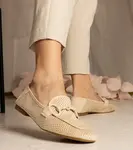 Gemre Beige Women's Perforated Loafers with Ornament Mensory
