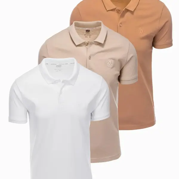 Ombre BASIC men's cotton polo t-shirt set - white/white/light brown