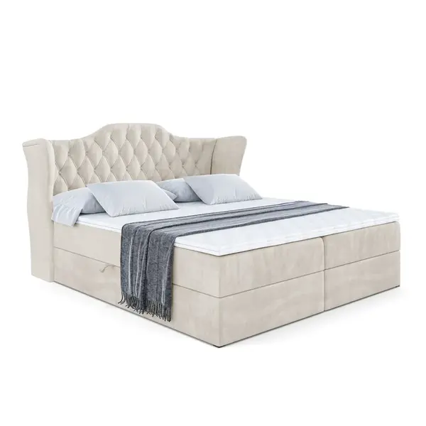 ALTDECOR AMERICKÁ postel s matrací H4 a roštem – VILA – 200 x 200 cm – H4 – ecru