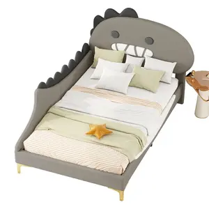 FLIEKS DĚTSKÁ POSTEL 90x200 Šedá Dinosaurus PU