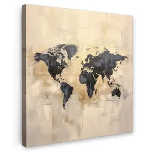 MuchoWow OBRAZ NA PLÁTNĚ Mapa světa - Zlatá - Černá - Abstraktní 20x20 cm