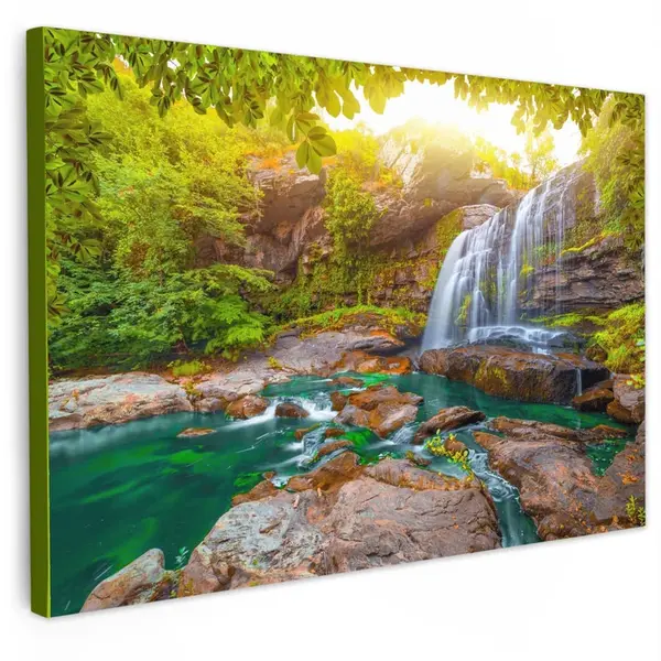 MuchoWow OBRAZ NA PLÁTNĚ Příroda - Vodopád - Rostliny - Stromy - Slunce 120x80 cm