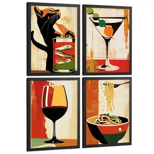 Nacnic PLAKAT Sada 4 Vintage Cat A3 Černý rám