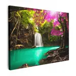 MuchoWow OBRAZ NA PLÁTNĚ Vodopád s barevnými květy a stromy - Příroda - Džungle 80x60 cm