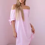 Dámské šaty se zavazováním na rukávech - candy pink