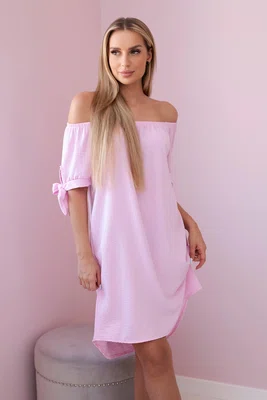 Dámské šaty se zavazováním na rukávech - candy pink