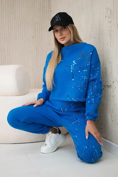 Zateplená souprava s barevným potiskem fialově modré