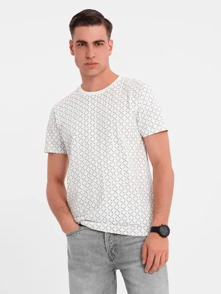 Ombre Men's full print knit shirt - white