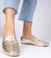 Gemre Golden elegant loafers with rhinestones Banzao