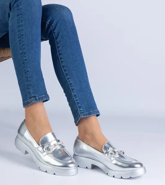 Gemre Silver classic loafers with Amikol embellishment
