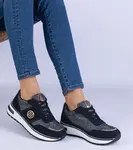 marka niezdefiniowana Black glitter sneakers with a gold embellishment Nadina