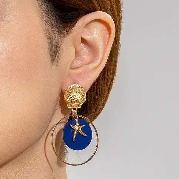Starfish Alloy Enamel Dangle Stud Earrings
