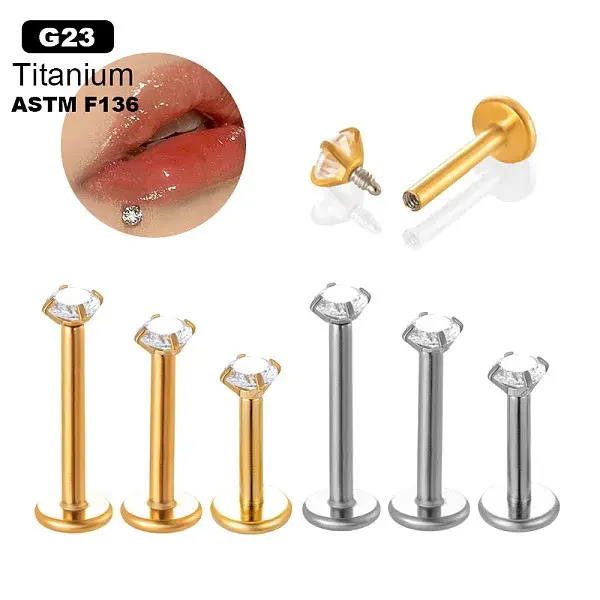 G23 Titanium Clear Cubic Zirconia Internally Threaded Labrets