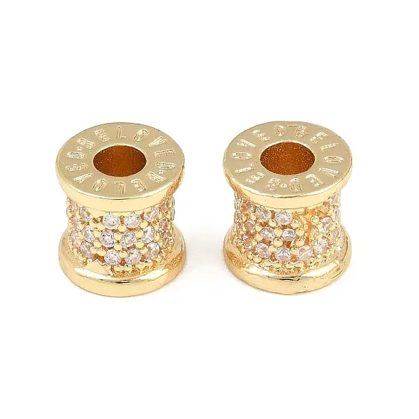 Brass Micro Pave Clear Cubic Zirconia Beads