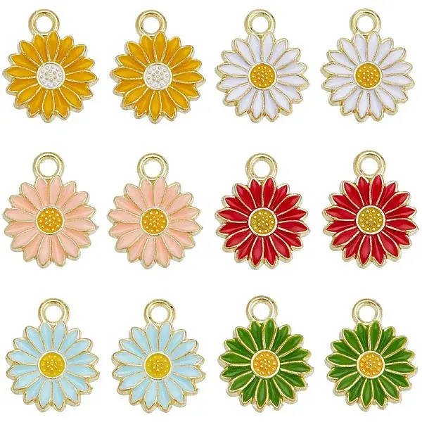 48Pcs 6 Colors Alloy Enamel Charms