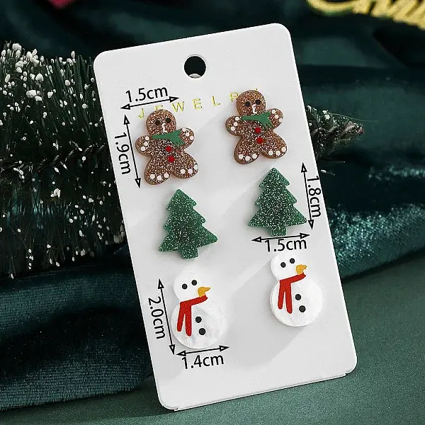 3 Pairs Christmas Theme Alloy Enamel Stud Earrings