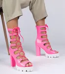 marka niezdefiniowana Pink high-heeled boots with cut-outs Marsala