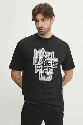 Bavlněné tričko Karl Lagerfeld černá barva, s potiskem, 551230.755186