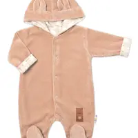 Baby Nellys Semiškový, velurový overal s kapucí Baby Nellys New Bunny, hnědý, vel. 74