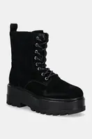 Semišové workery Calvin Klein Jeans FLATFORM ZIP LACEUP MG S dámské, černá barva, na platformě, YW0YW01554