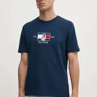 Bavlněné tričko Tommy Hilfiger tmavomodrá barva, s aplikací, MW0MW38628