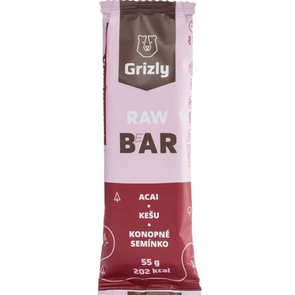 Grizly Raw Bar acai, kešu, konopné semínko tyčinka 55 g