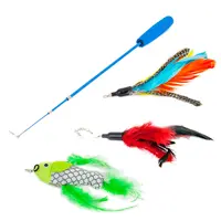Akinu hračka pro kočky udice s pírky set barevný s rybkou 90 cm
