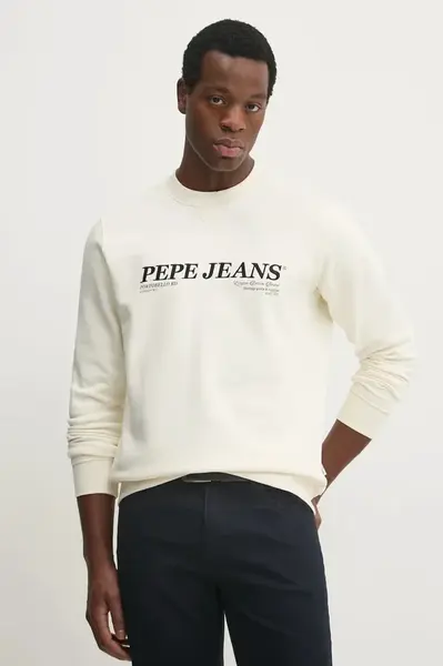 Mikina Pepe Jeans DYLAN CREW pánská, béžová barva, s aplikací, PM582756