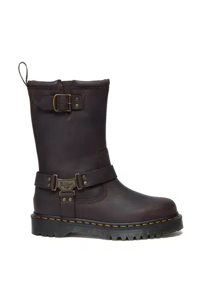 Kožené kozačky Dr. Martens Anistone Hi dámské, hnědá barva, na plochém podpatku, lehce zateplené, DM31901201