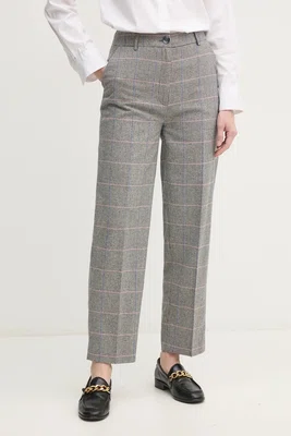 Vlněné kalhoty Pepe Jeans FLORINE šedá barva, jednoduché, high waist, PL211799