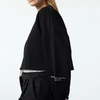Trendyol Black Thick Polar Fleece Oversize Crop Sleeve Printed Knitted Sweatshirt