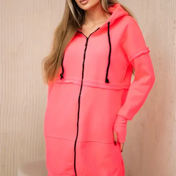 Zateplený komplet s dlouhou mikinou růžové neony