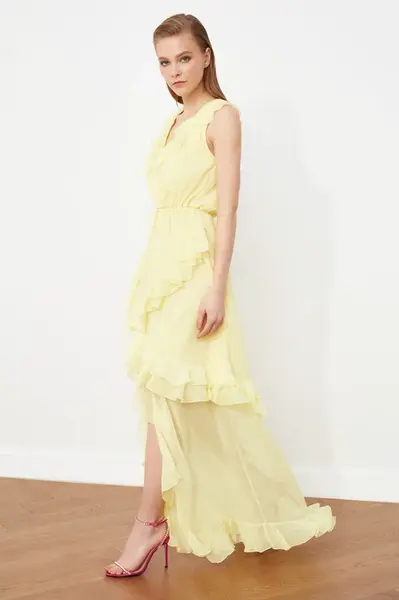 Trendyol Yellow Ruffle Evening Dress