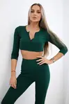 Žebrovaný crop top set tmavě zelené barvy
